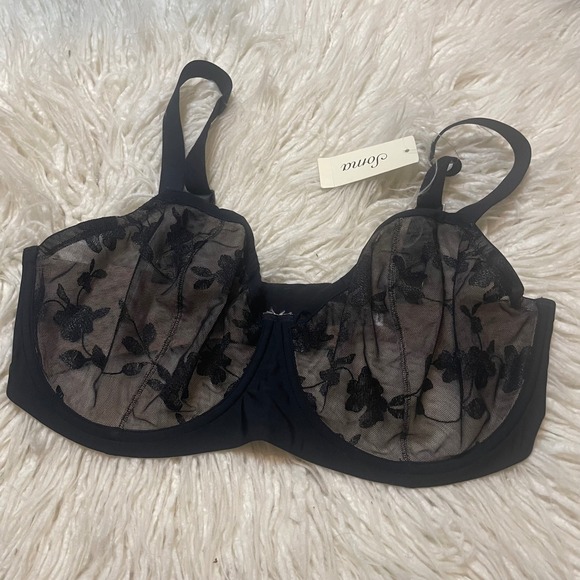 Soma Other - NWT Soma Sheer Lace Floral Romantic  Lingerie Unlined Balconette Bra Black 38DDD